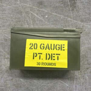 20 gauge point detonation ammo. 30 rounds in a plastic ammo can.