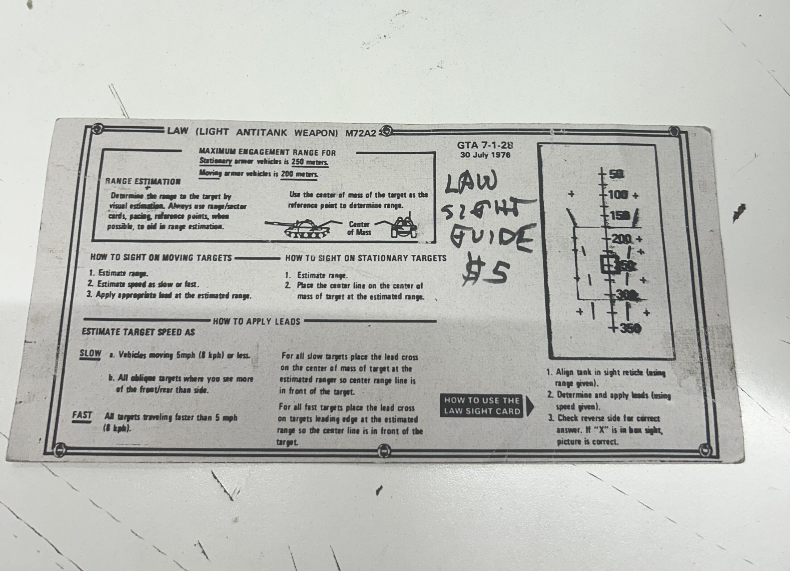 66mm law sighting card