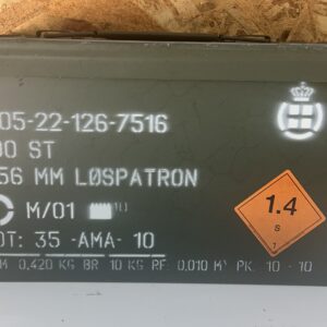 Denex 5.56x45 M200 blanks on 10 round nylon stripper clips.