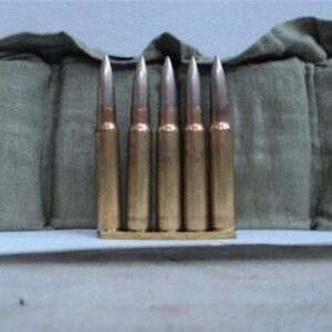 8mm Mauser ammo in 5 round stripper clips and 70 round bandoleer.
