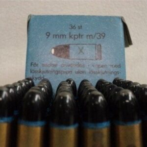 9MM Luger Black tip plastic bullet rounds on 6 round stripper clips. 36 rounds