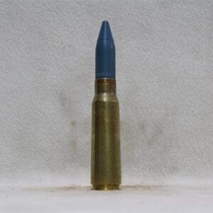 20mm Vulcan fired brass case dummy round with new blue Target Practice projectile, Price Each