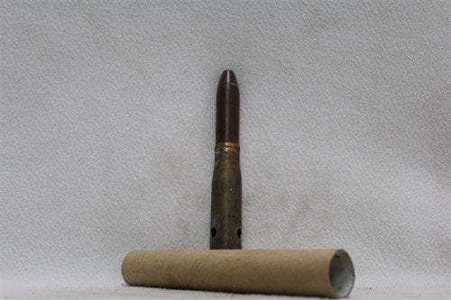 20mm Oerlikon brass case dummy round, fairly clean,with paper protector tube, Price Each