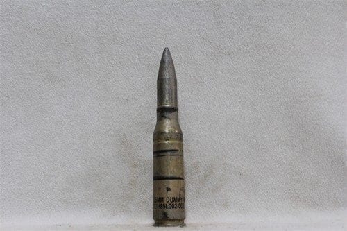 25mm Bushmaster original solid steel dumy round, used, as-is (need paint), Price Each