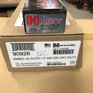 20 Round Box - 45 Auto 220 grain +P Hornady Critical Duty Ammo 90926