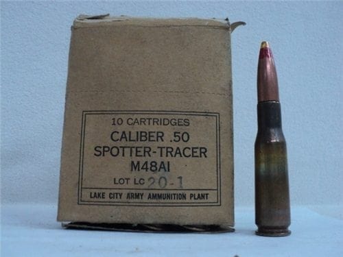 50 cal spotter tracer ammo, M-48-A1, 10 round box.