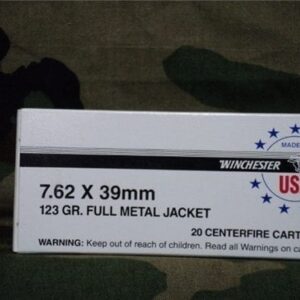 7.62x39 Winchester ball ammo. 123 Grain. Reloadable. 20 round box.