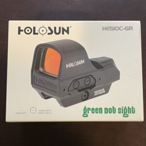 Holosun Technologies, Open Reflex, Green 2MOA Dot or 2MOA Dot with 65MOA Circle, Solar with Internal Battery, Quick Release Mount, AR Riser, Protective Hood, Black Finish
