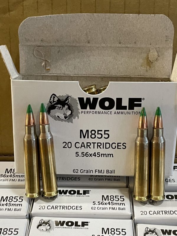 Wolf 5.56x45 mm M855 NATO Ammo 62 Grain Green Tip Full Metal Jacket. 500 rounds in 30 caliber can.