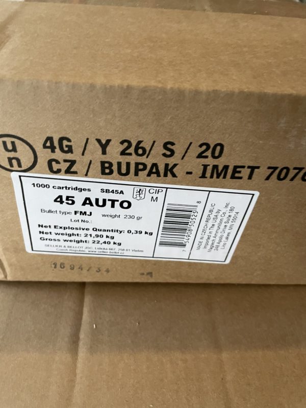 Sellier & Bellot 45 ACP, FMJ, 230 Grain bullet. - Image 2