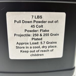 45 Colt Flake Powder out of 250 and 255 Grain Plated. 7 LB jug