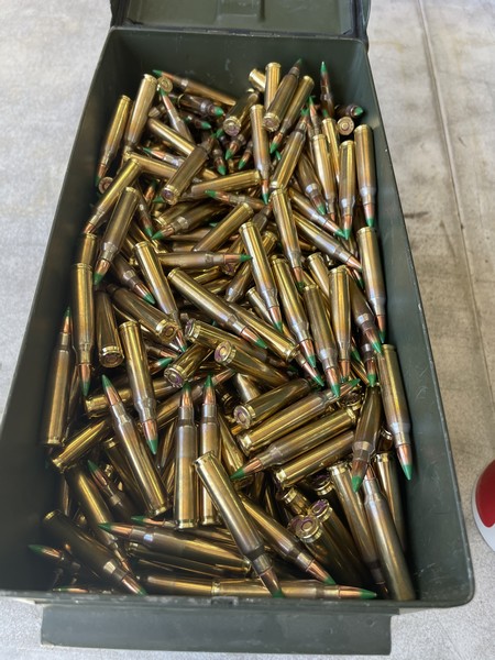 5.56x45 62 grain M855 brass case ammo. 1000 rounds in free 50 cal. metal ammo can.