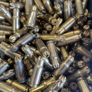 9MM Luger Re-loadable, Non Corrosive, crimp type blanks for re-enactments. 100 round bag.