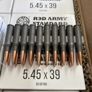 5.45x39 Red Army Standard, 60 GR. Lead Core Steel case Manufactured in Russia. 100 rounds.