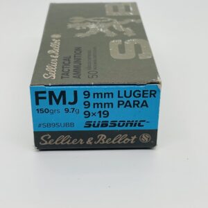 9mm Luger 150 Grain FMJ Subsonic Ammo Made By Sellier Bellot