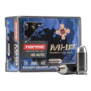 Norma Home Defense MHP Ammunition 45 ACP 175 Grain Solid Hollow Point Lead Free Box of 20
