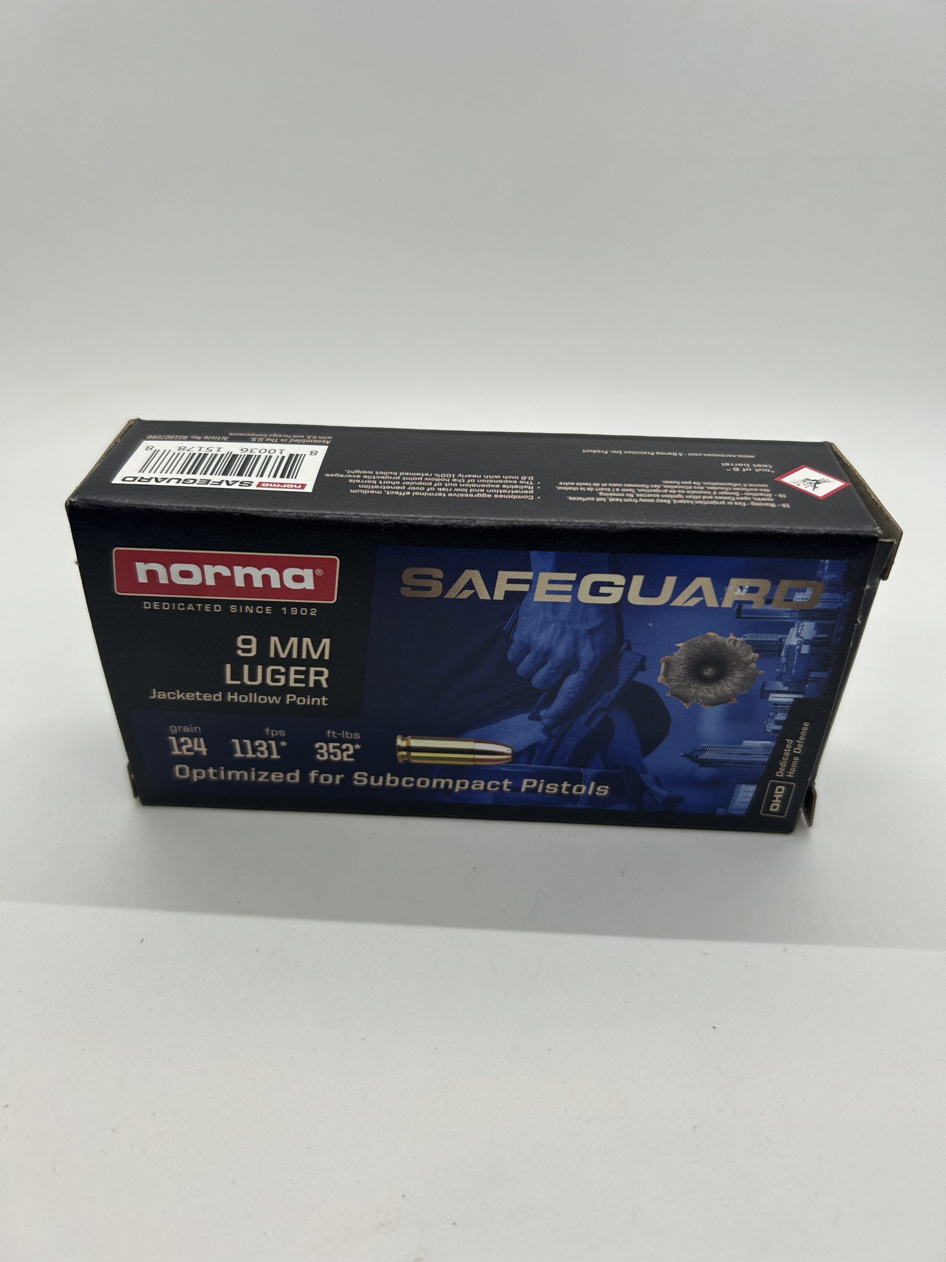 9MM LUGER NORMA SAFEGUARD 124 GR. JHP.