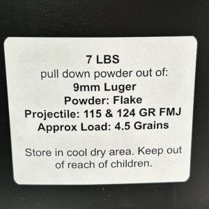 9mm Luger pull down powder out of 115 & 124 GR FMJ . 7 LBS