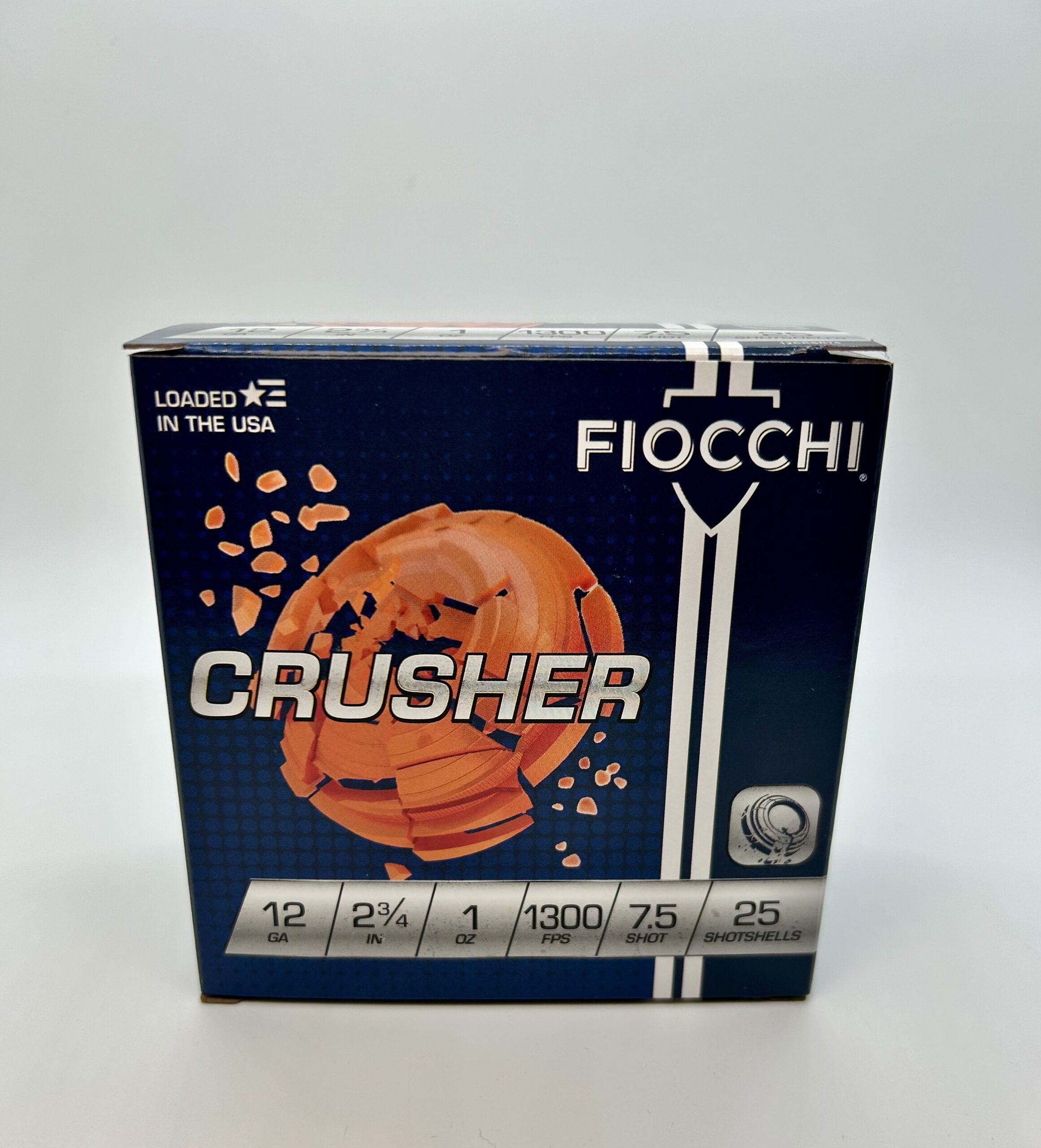 Fiocchi Premium Target Crusher Shotshell 12CRSR75, 12 Gauge, 2-3/4", 1 oz, 1300 fps, #7.5 Lead Shot, 25 Rds/Bx