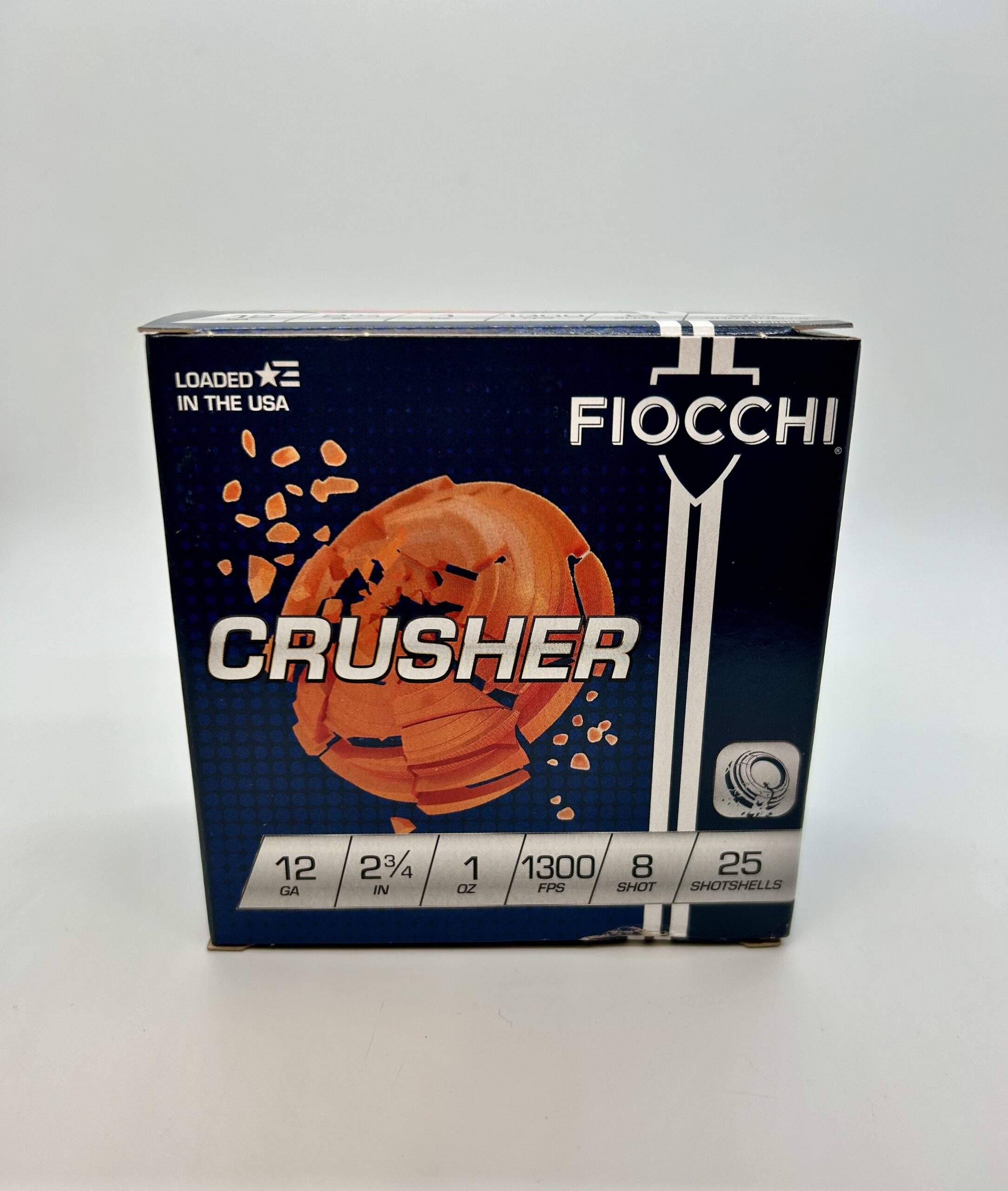 Fiocchi Premium Target Crusher Shotshell 12CRSR8, 12 Gauge, 2-3/4", 1 oz, 1300 fps, #8 Lead Shot, 25 Rds/Bx