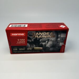 Norma Range Training FMJ 9mm Luger 115 Grain Full Metal Jacket Brass Cased Centerfire Pistol Ammunition.
