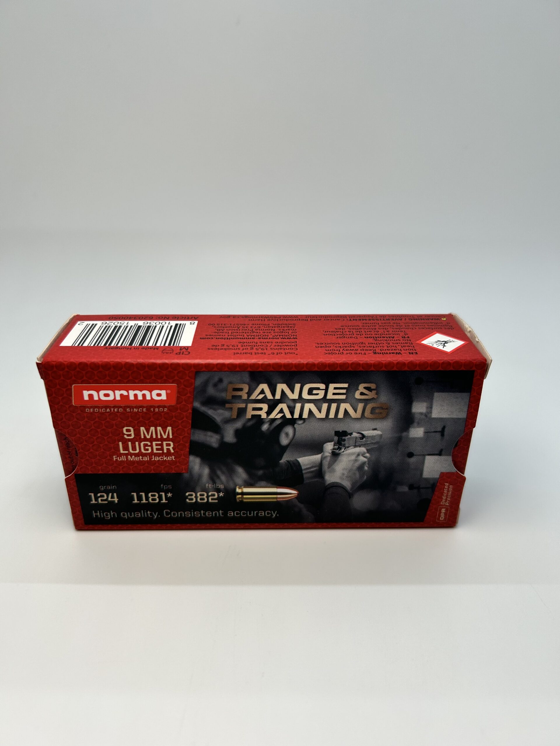 Norma Range Training FMJ 9mm Luger 124 Grain Full Metal Jacket Brass Cased Centerfire Pistol Ammunition - Image 4