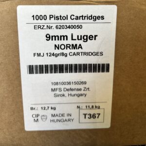 Norma Range Training FMJ 9mm Luger 124 Grain Full Metal Jacket Brass Cased Centerfire Pistol Ammunition