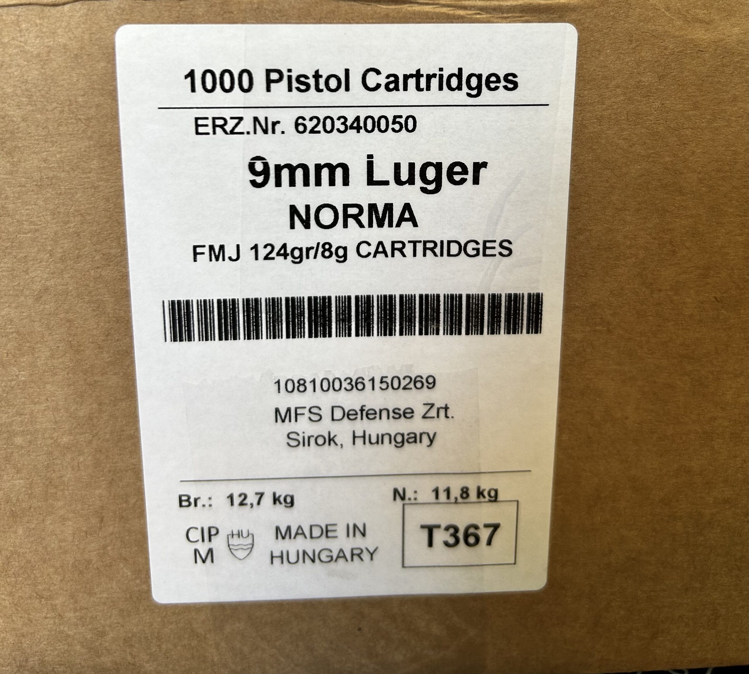 Norma Range Training FMJ 9mm Luger 124 Grain Full Metal Jacket Brass Cased Centerfire Pistol Ammunition