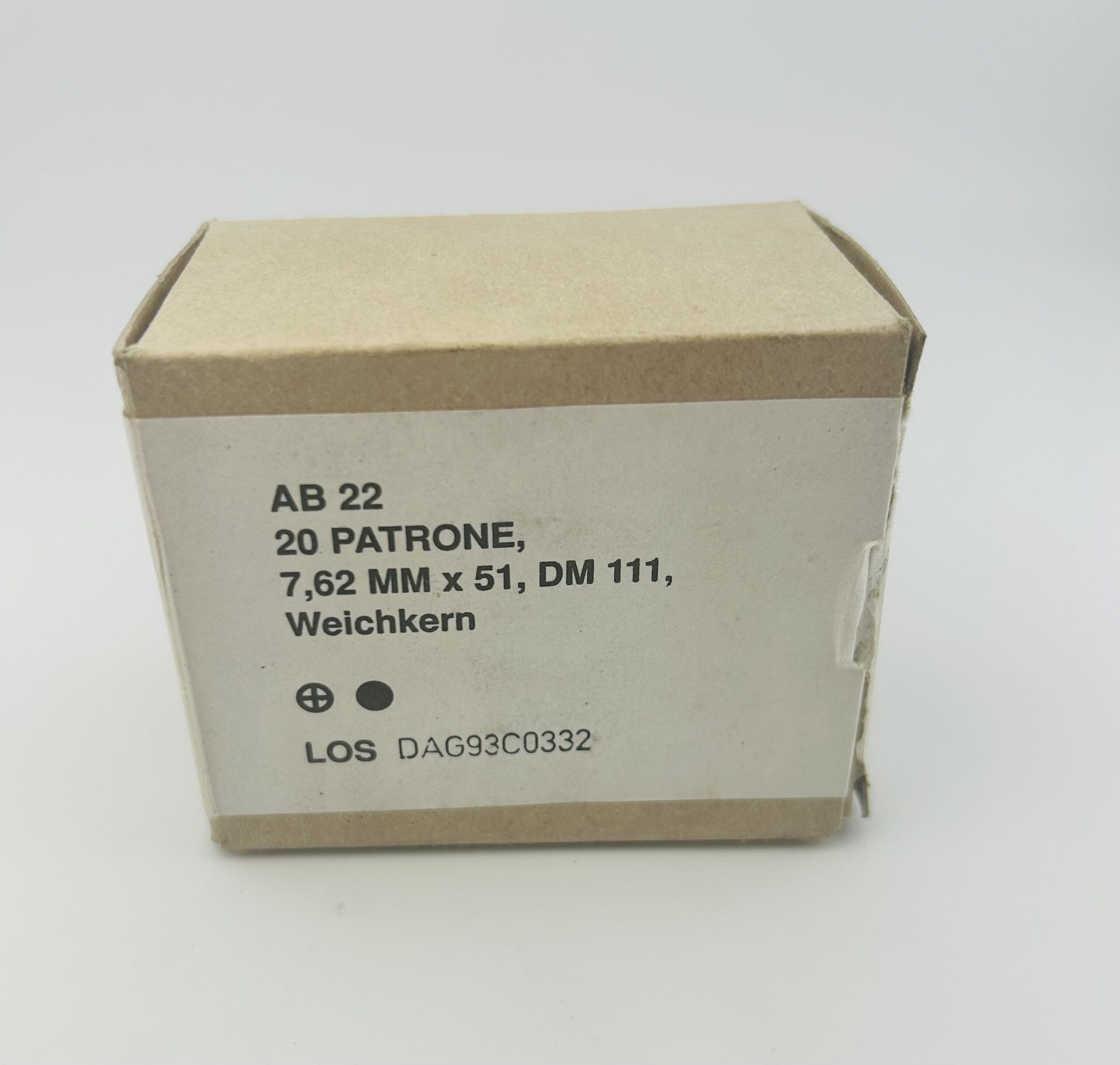 308 Ball Ammo Headstamp DAG-93. 20 Round Box