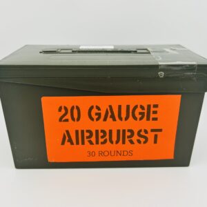 20 gauge Air Burst ammo. 30 rounds in a plastic ammo can.