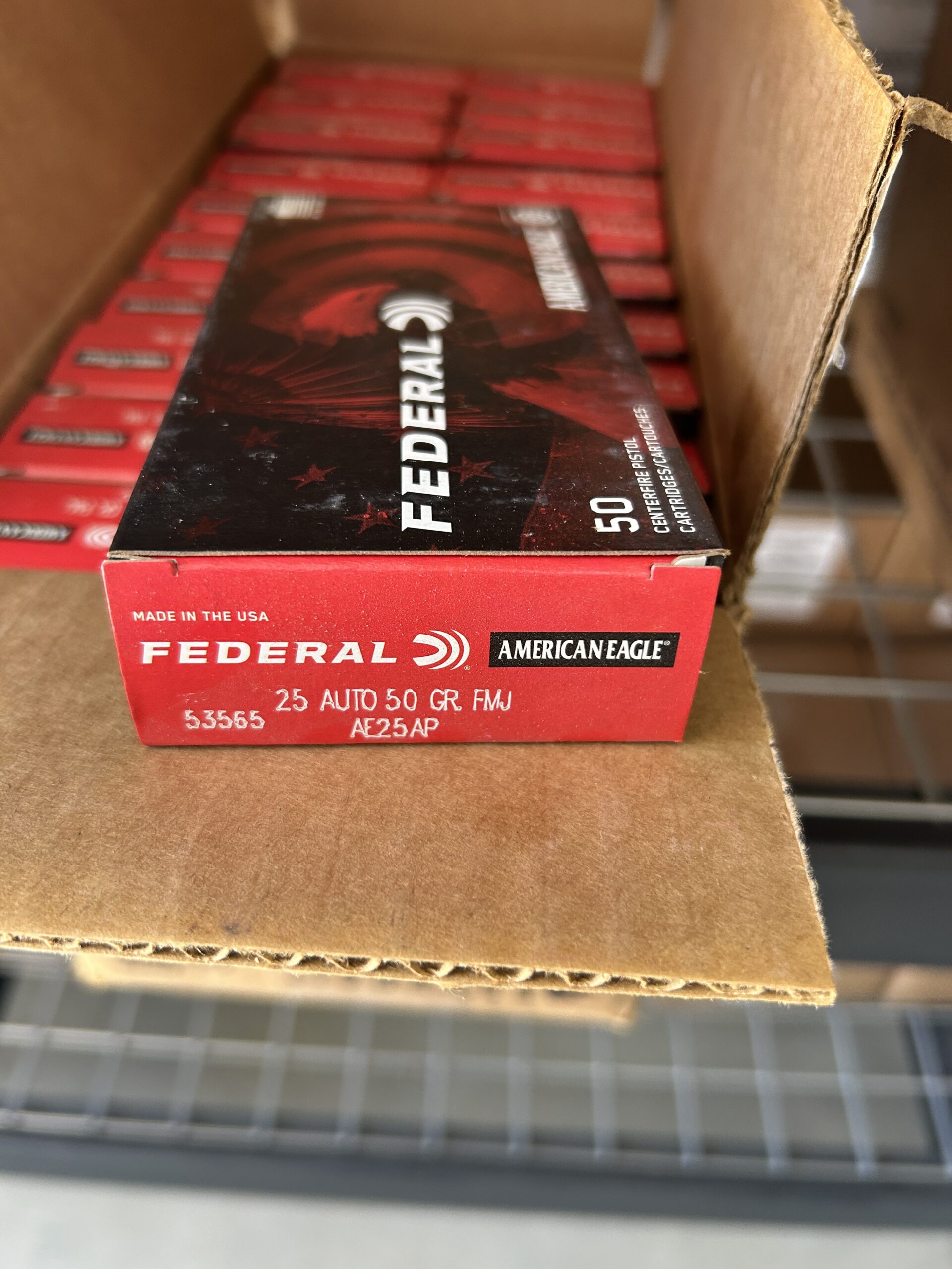 FEDERAL AMERICAN EAGLE 25 AUTO 50 GRAIN FMJ. 50 RD BOX. - Image 2
