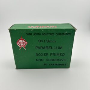 Rounds of Norinco 9x19 Parabellum Ammo. Boxer Primed, Non-Corrosive. 50 rounds