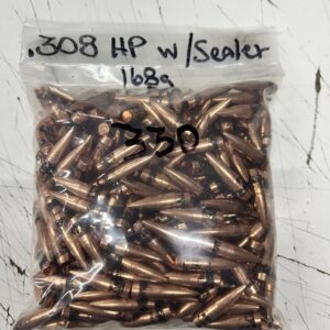 .308 DIAMETER 168 GRAIN B.T. HOLLOW POINT BULLETS with Sealer. 330 pack.
