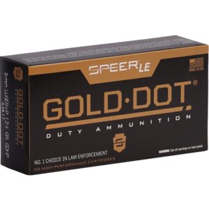 Speer Gold Dot LE Duty 9mm Ammo 124 Grain +P Jacketed Hollow Point. 50 RD box