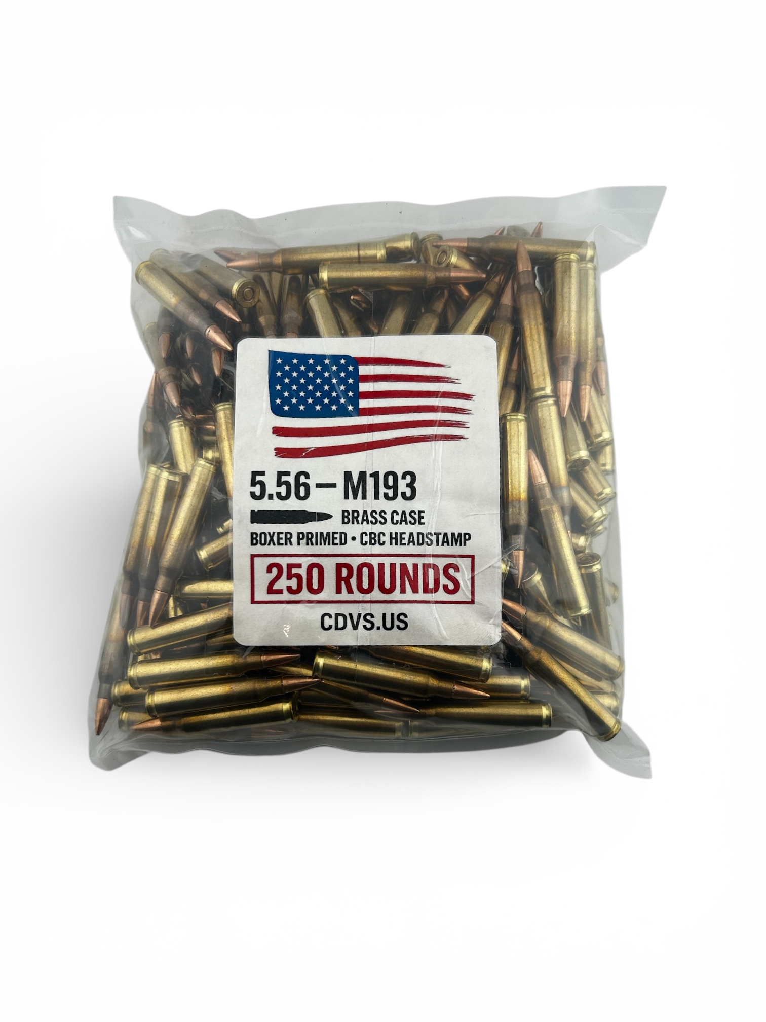 5.56 NATO M193 – Brass Case, Boxer-Primed (CBC Headstamp) – 250 Rounds