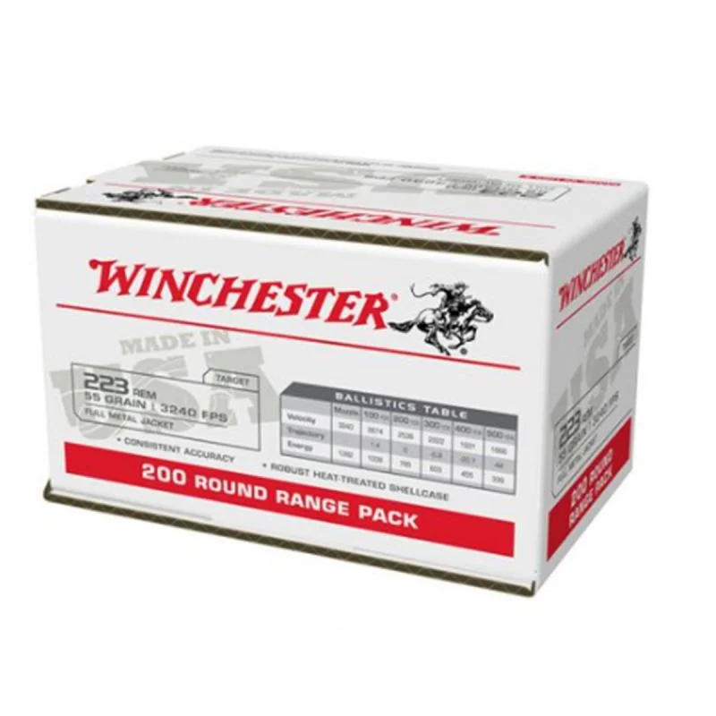 Winchester USA 223 Ammo 55 Grain Full Metal Jacket 200 Rounds Value Pack