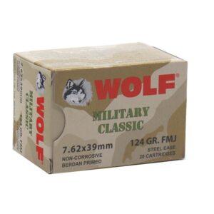 Wolf Military Classic 7.62x39mm Ammo 124 Grain Full Metal Jacket.