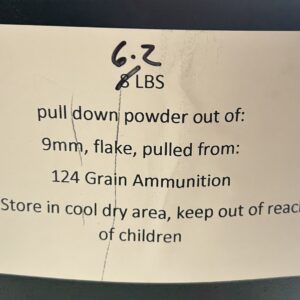 9mm Pistol Pull Down Powder of out 124 Grain Ammunition. 6.2 LBS.