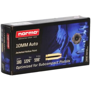 Norma Safeguard 10mm Auto Ammo 180 Grain Jacketed Hollow Point