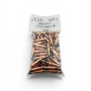 338 Caliber (.338 Diameter) 225 Grain Nosler AccuBond with Cannelure Pull Down Projectiles – 100 Pack